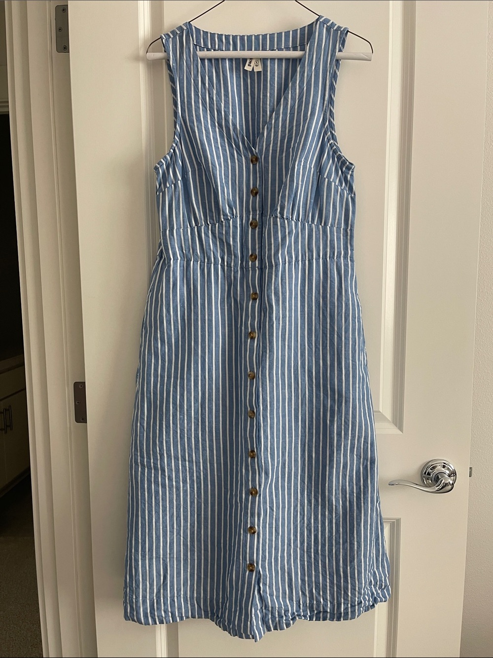 Pact Blue and White Striped Sleeveless Midi Dress